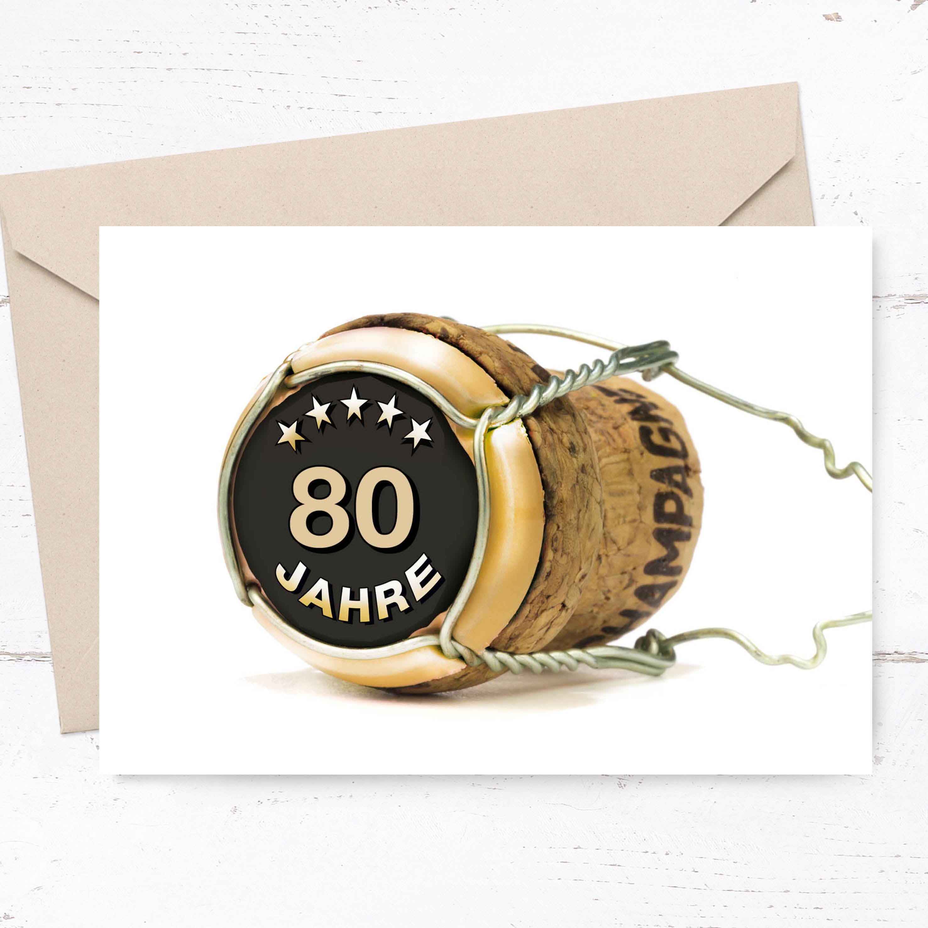 80 Geburtstag Karte – Lustige Geburtstagskarte DIN A6 Mit Champagnerkorken Design - Individuelle Einladung